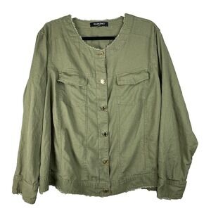 Ellen Tracy Jacket Women 1X Green Linen Rayon Lightweight Lagenlook Quiet Luxury